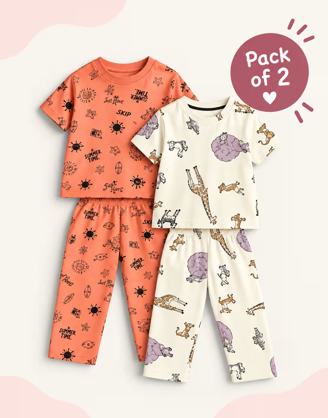 Safari Dreams Kids Night Suit Combo – Pack of 2 🦒🦓