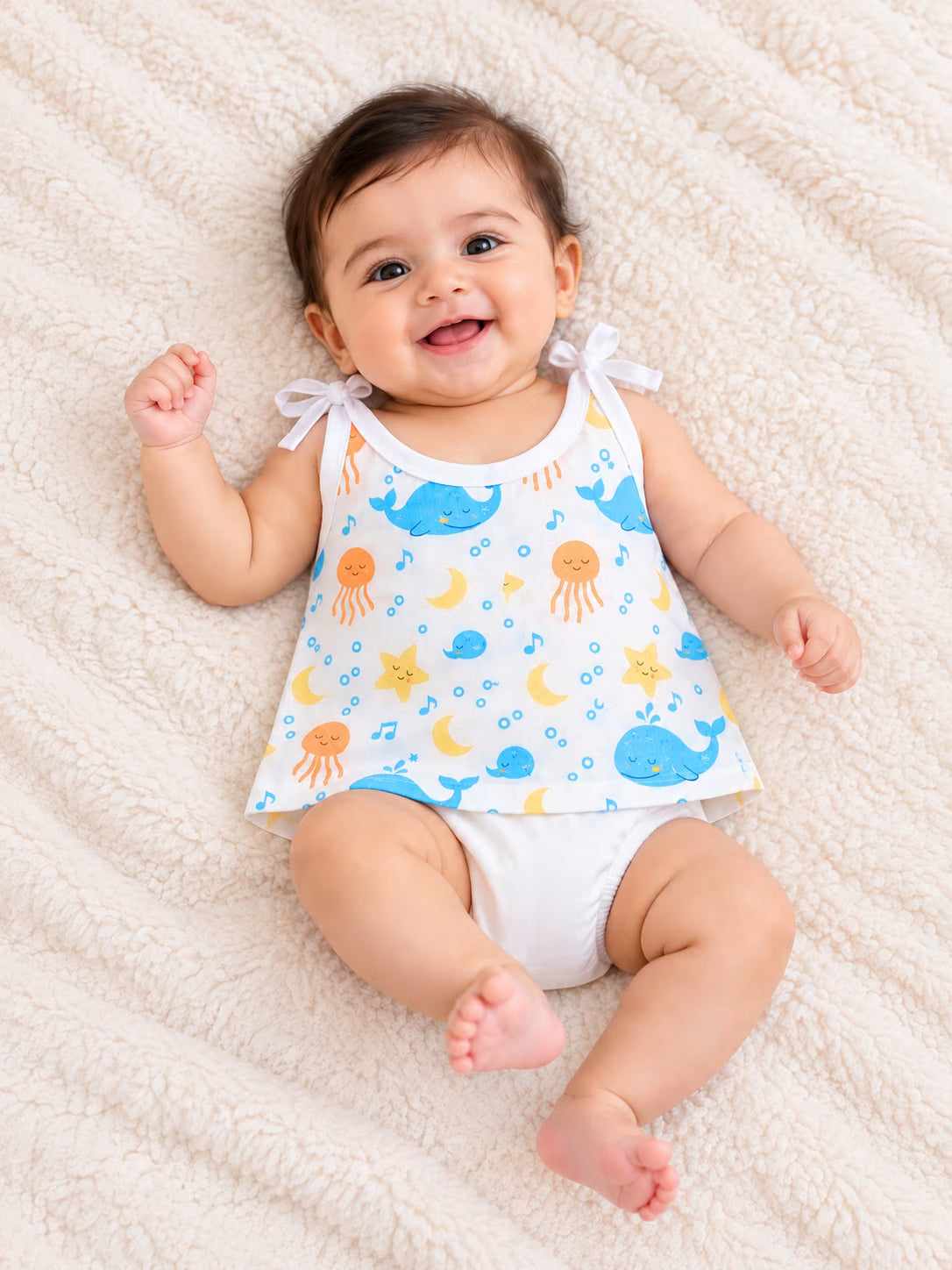 👶 Newborn Baby Ocean Animals & Moon Print Tie-Shoulder Jabla