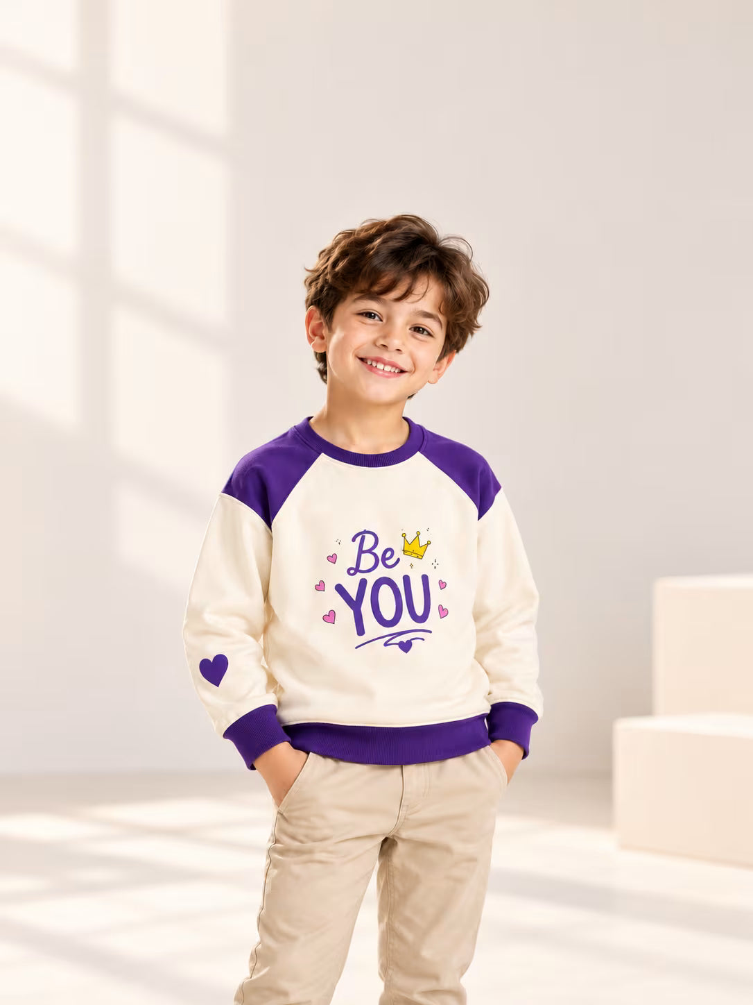 Be You Crown Print Raglan Full Sleeve Kids Sweatshirt💜