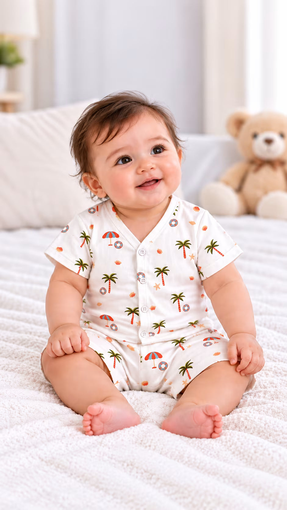 🏝️ Beach Paradise Printed Muslin Jabla with Shorts Set