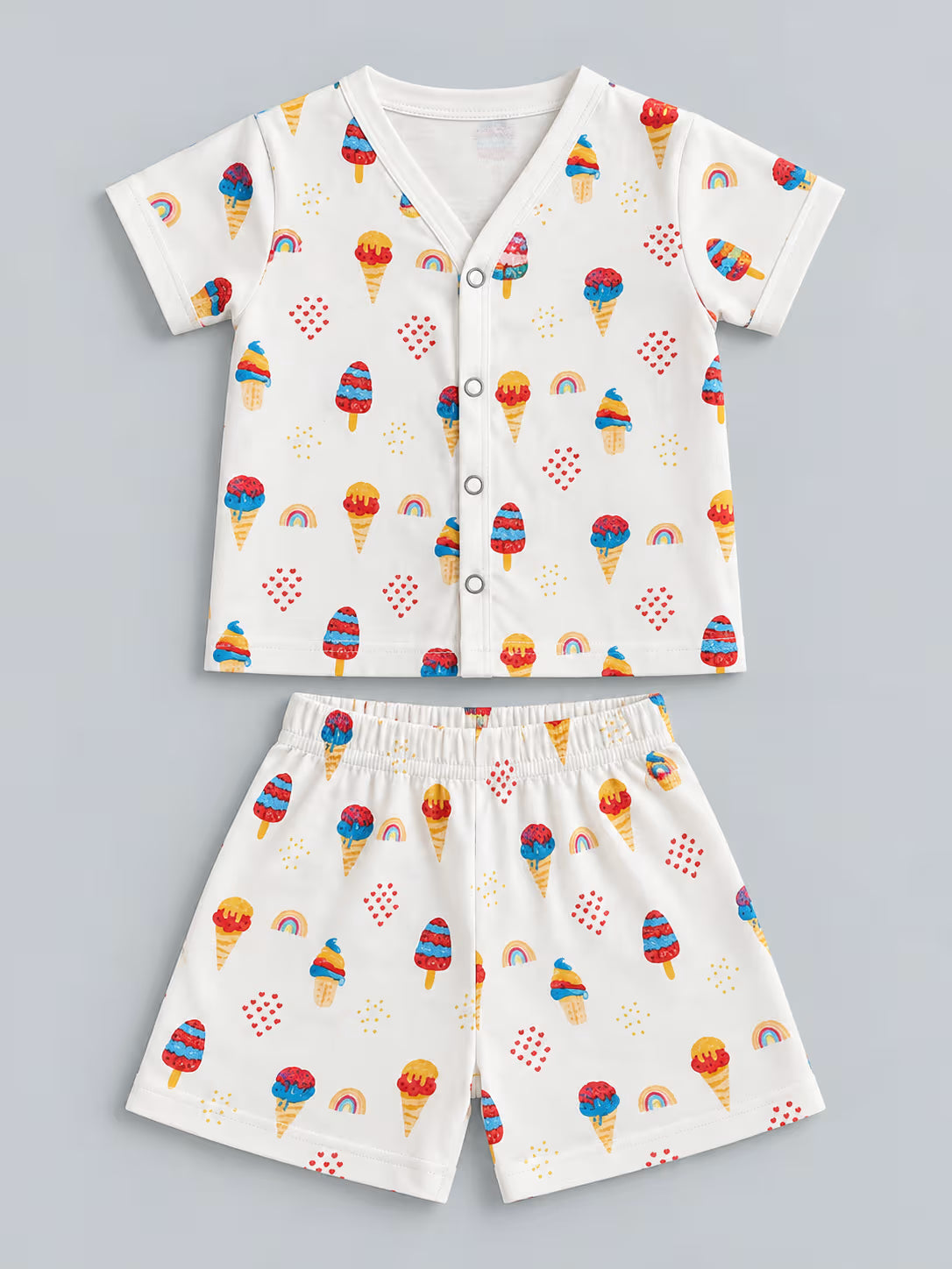 Printed Muslin Jabla with Shorts Set – Colorful Ice Cream Print Baby Outfit 🍦