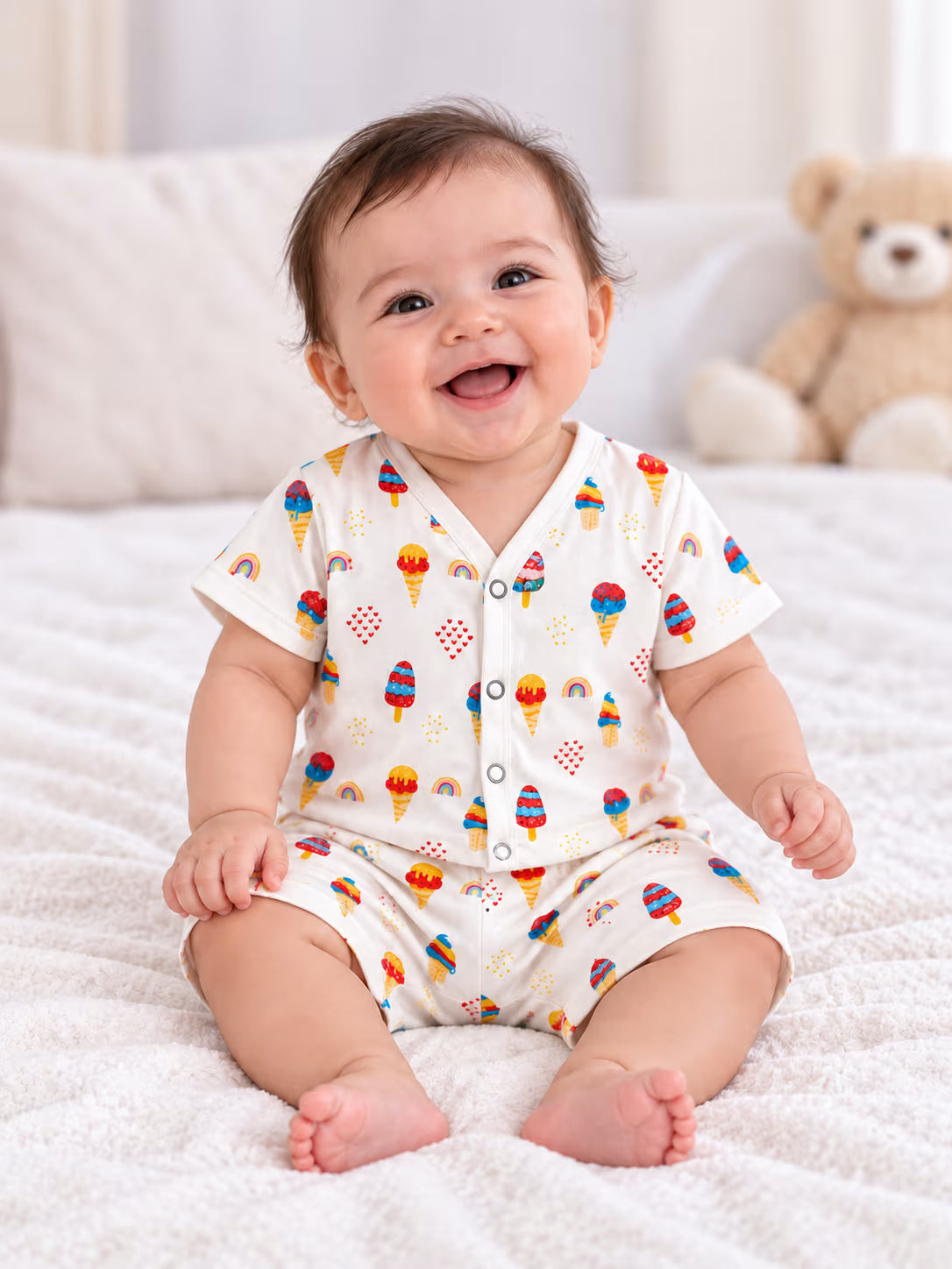 Printed Muslin Jabla with Shorts Set – Colorful Ice Cream Print Baby Outfit 🍦