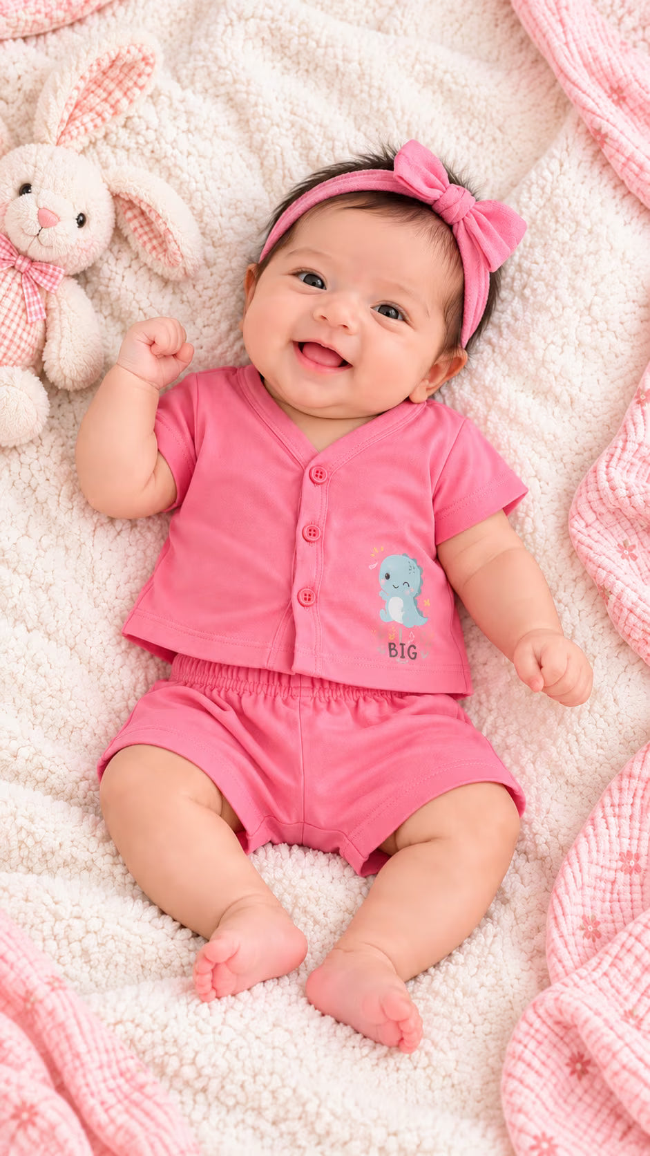 👶 Pink Dinosaur Baby Cotton Interlock T-Shirt & Shorts Set 🦕💗✨