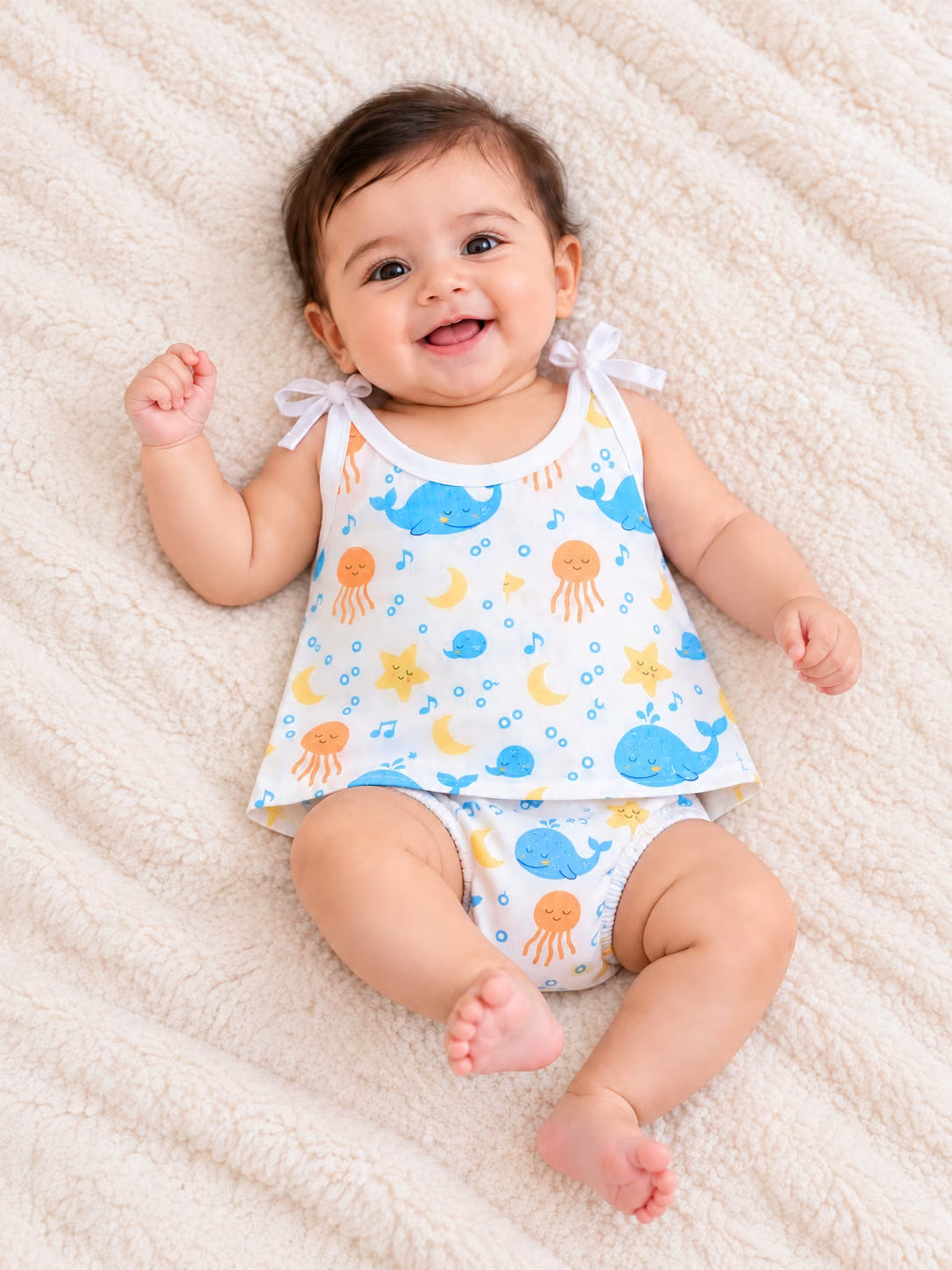 👶 Newborn Baby Ocean Animals Muslin Tie-Shoulder Jabla & Nappy Set