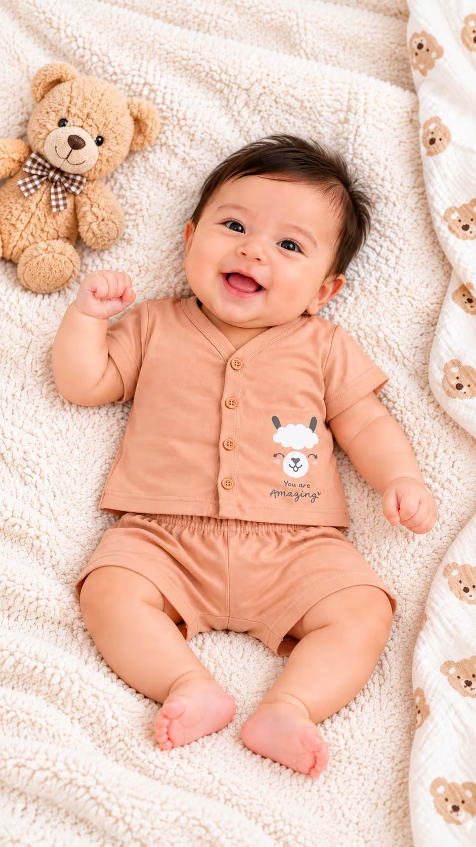👶 Peach Baby Cotton Interlock T-Shirt  Shorts Set 🐑🧡✨