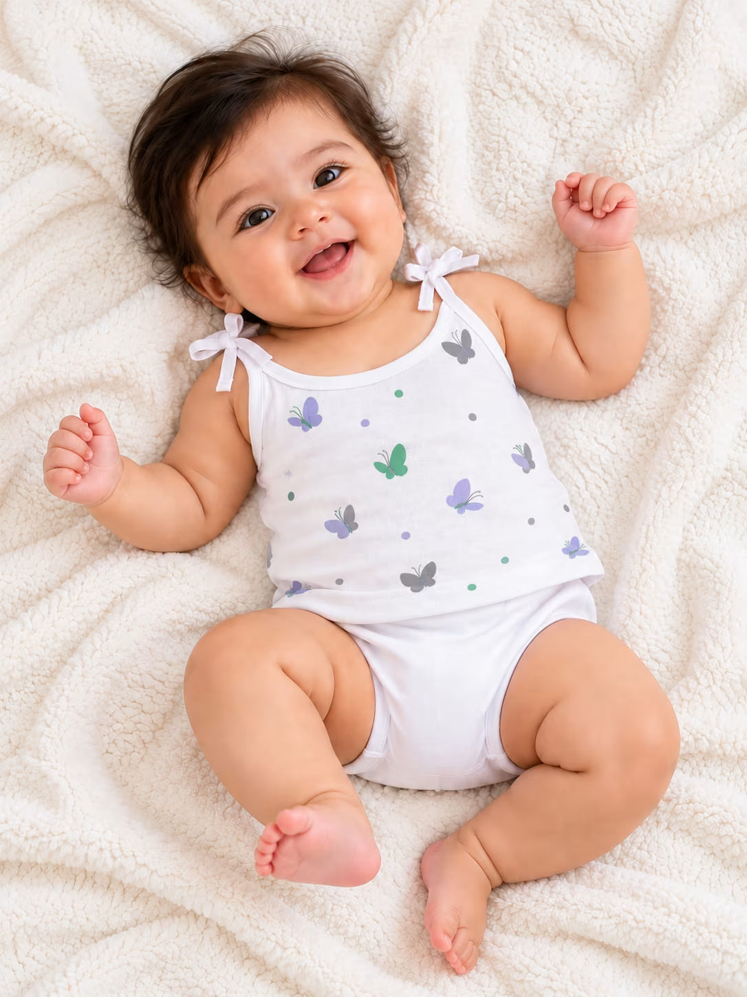 🦋 Newborn Butterfly Print Muslin Tie-Shoulder Baby Vest Jabla