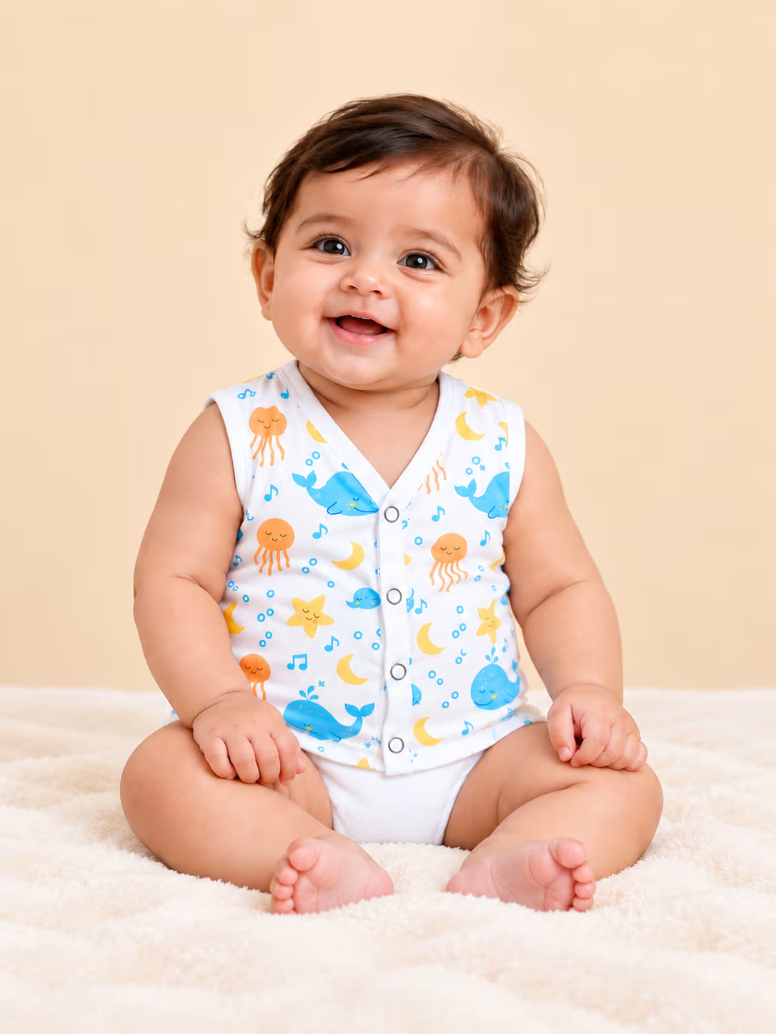 🐳🌙 Moon & Whale Printed Baby Vest Jabla