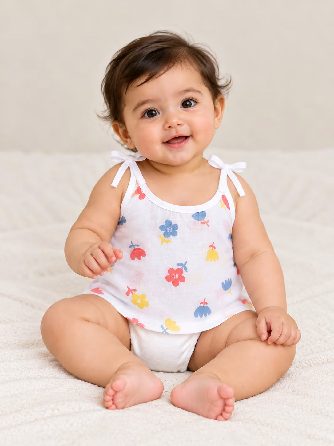 🌸🌼 Newborn Colorful Floral Print Muslin Tie-Shoulder Baby Vest Jabla