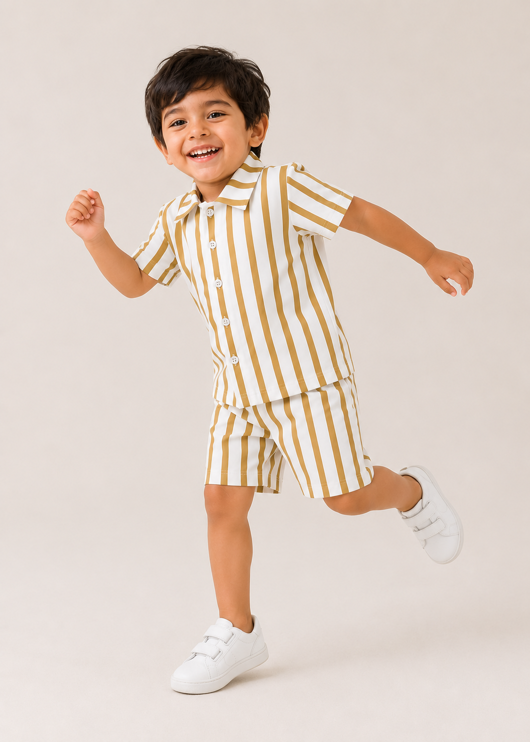 Golden Stripe Kids Shirt & Shorts Co-Ord Set ⭐