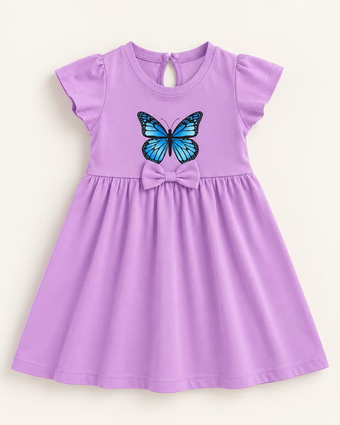 Lavender Butterfly Bow Girls Dress – Cute Cotton Frock for Girls