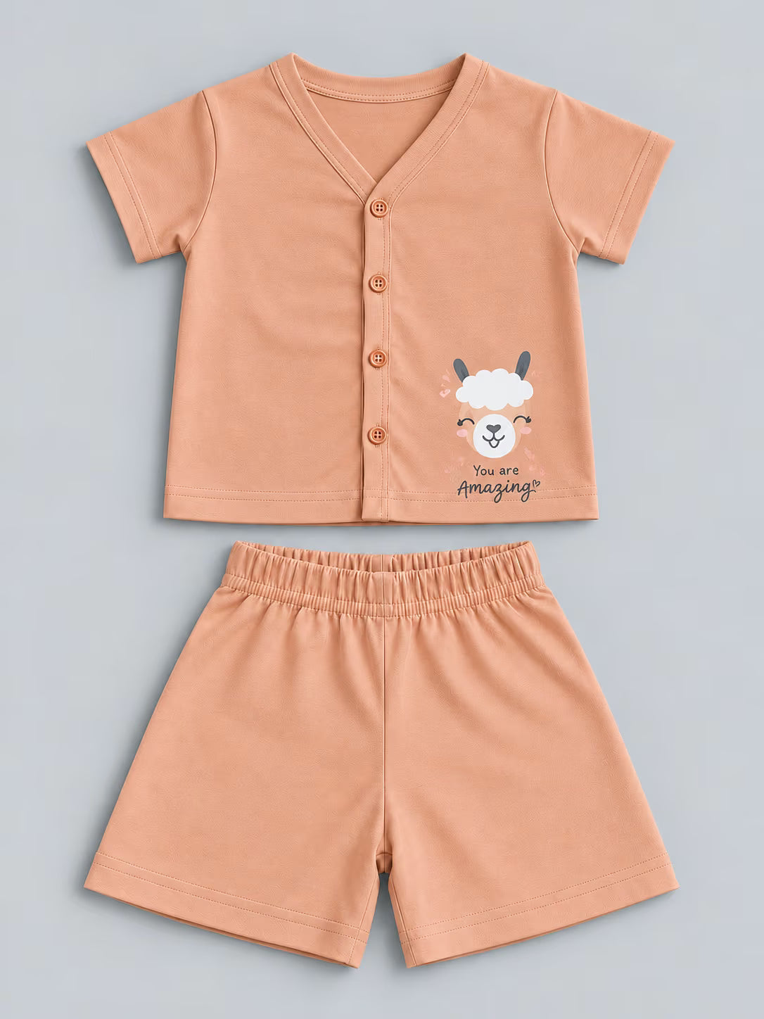 👶 Peach Baby Cotton Interlock T-Shirt  Shorts Set 🐑🧡✨