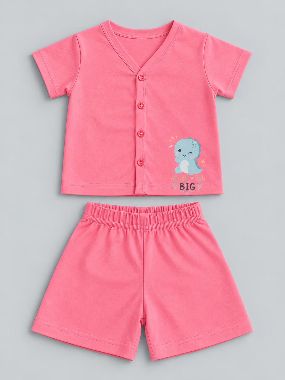👶 Pink Dinosaur Baby Cotton Interlock T-Shirt & Shorts Set 🦕💗✨