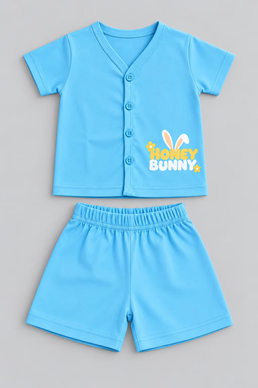 👶 Sky Blue Honey Bunny Baby Cotton Interlock T-Shirt & Shorts Set 🐰💙🌼