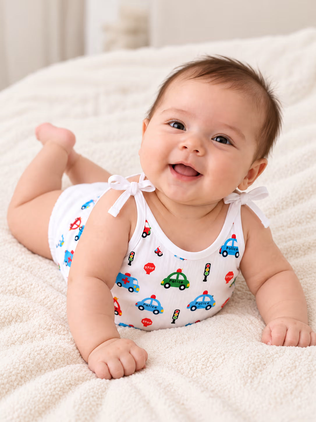 👶 Newborn Baby Traffic Vehicle Print Tie-Shoulder Jabla