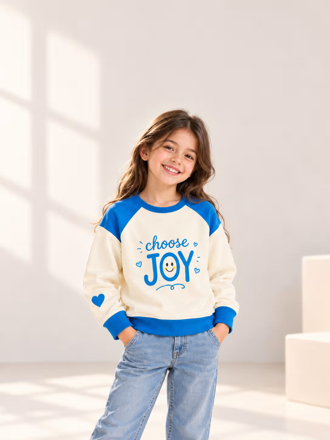 Choose Joy Smiley Print Raglan Full Sleeve Kids Sweatshirt  💙