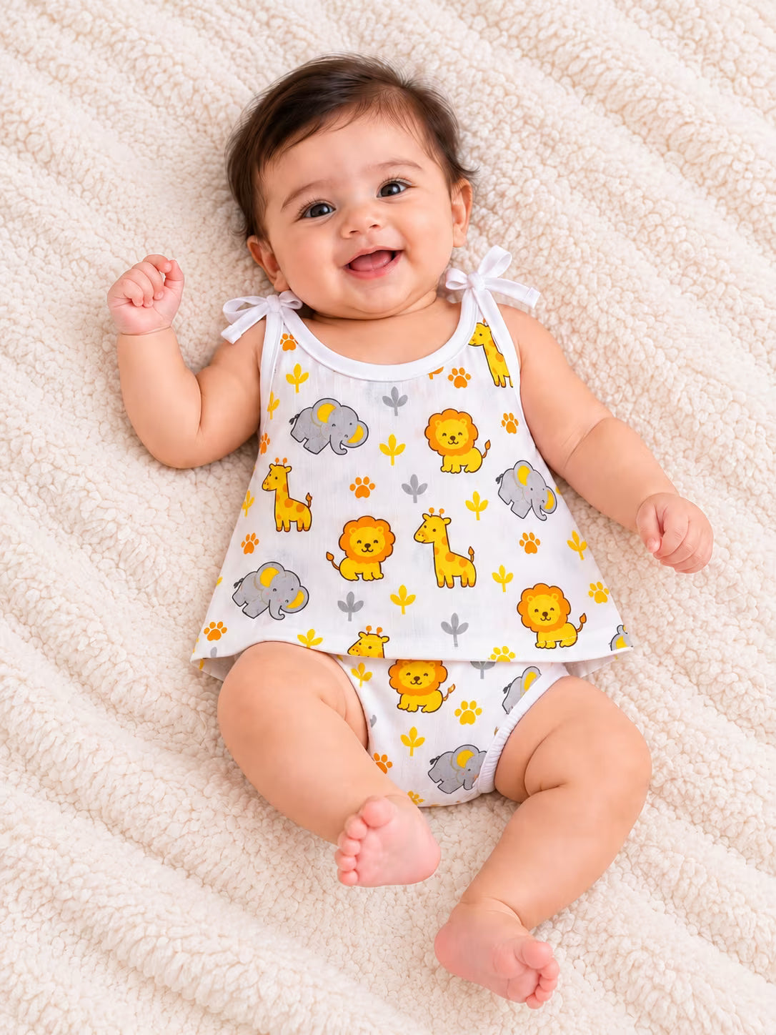 👶 Newborn Baby Safari Animals Muslin Tie-Shoulder Jabla & Nappy Set