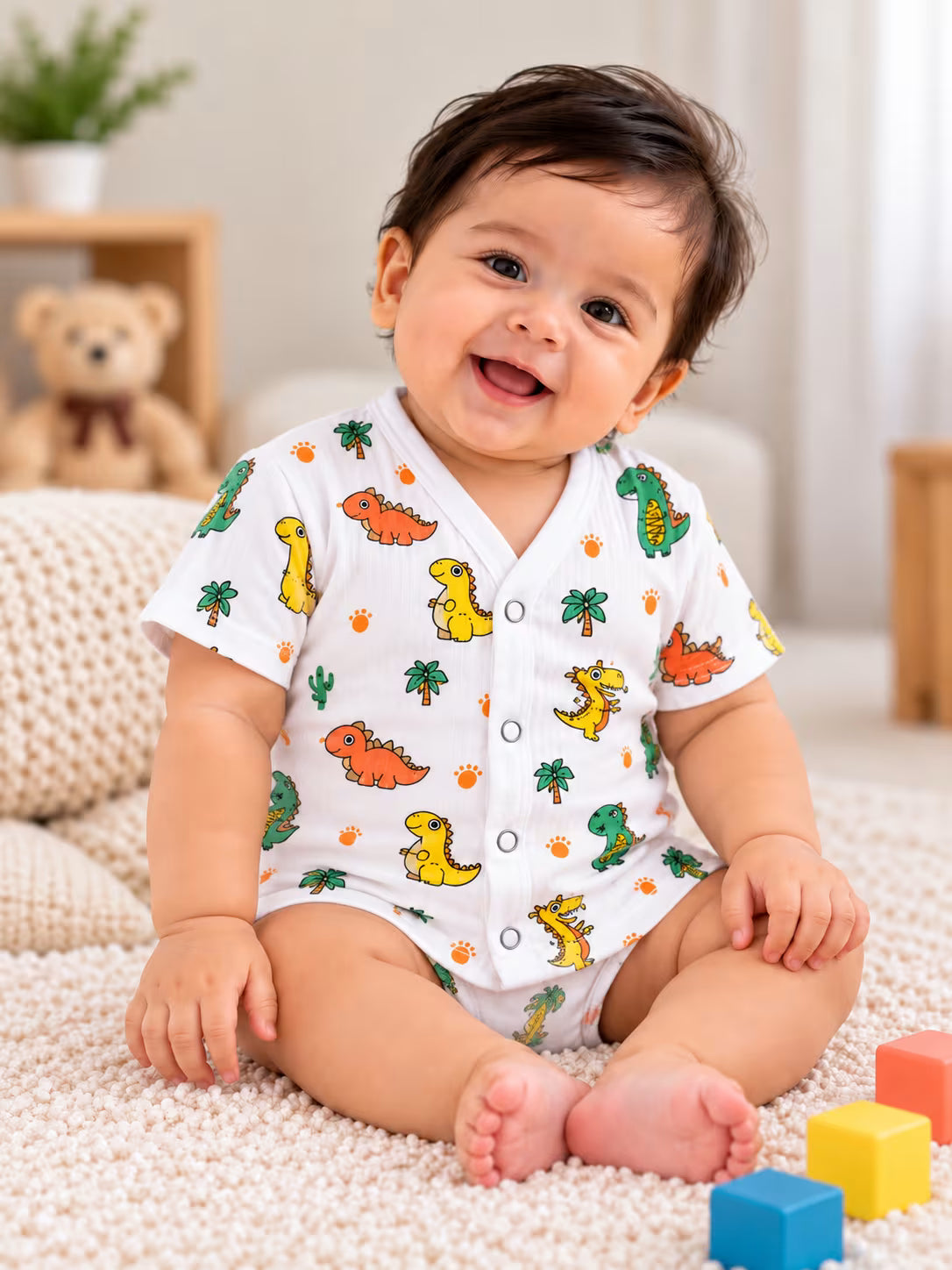 🦖 Newborn Dinosaur Print Muslin Jabla with Nappy Set
