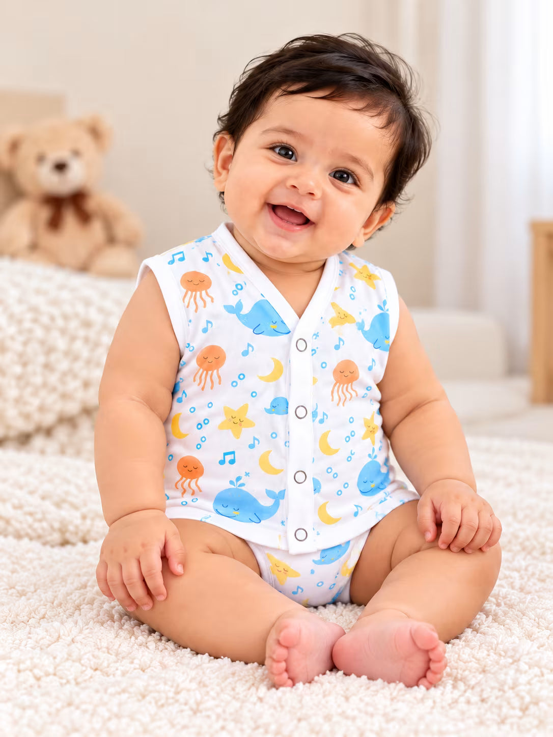 👶 Newborn Muslin Sleeveless Jabla with Nappy Set