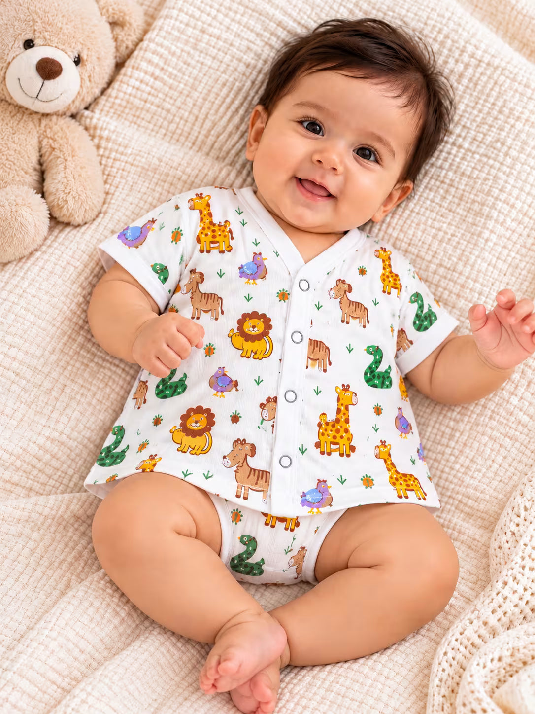 🦒 Newborn Safari Print Muslin Jabla with Nappy Set