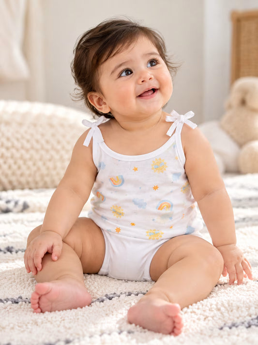 🌈☀️ Newborn Printed Muslin Tie-Shoulder Baby Vest Jabla
