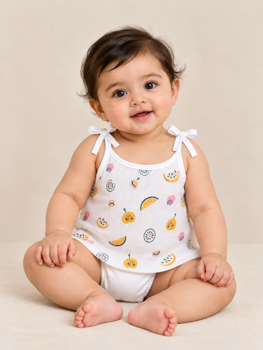 🍊🍉 Newborn Fruit Print Muslin Tie-Shoulder Baby Vest Jabla