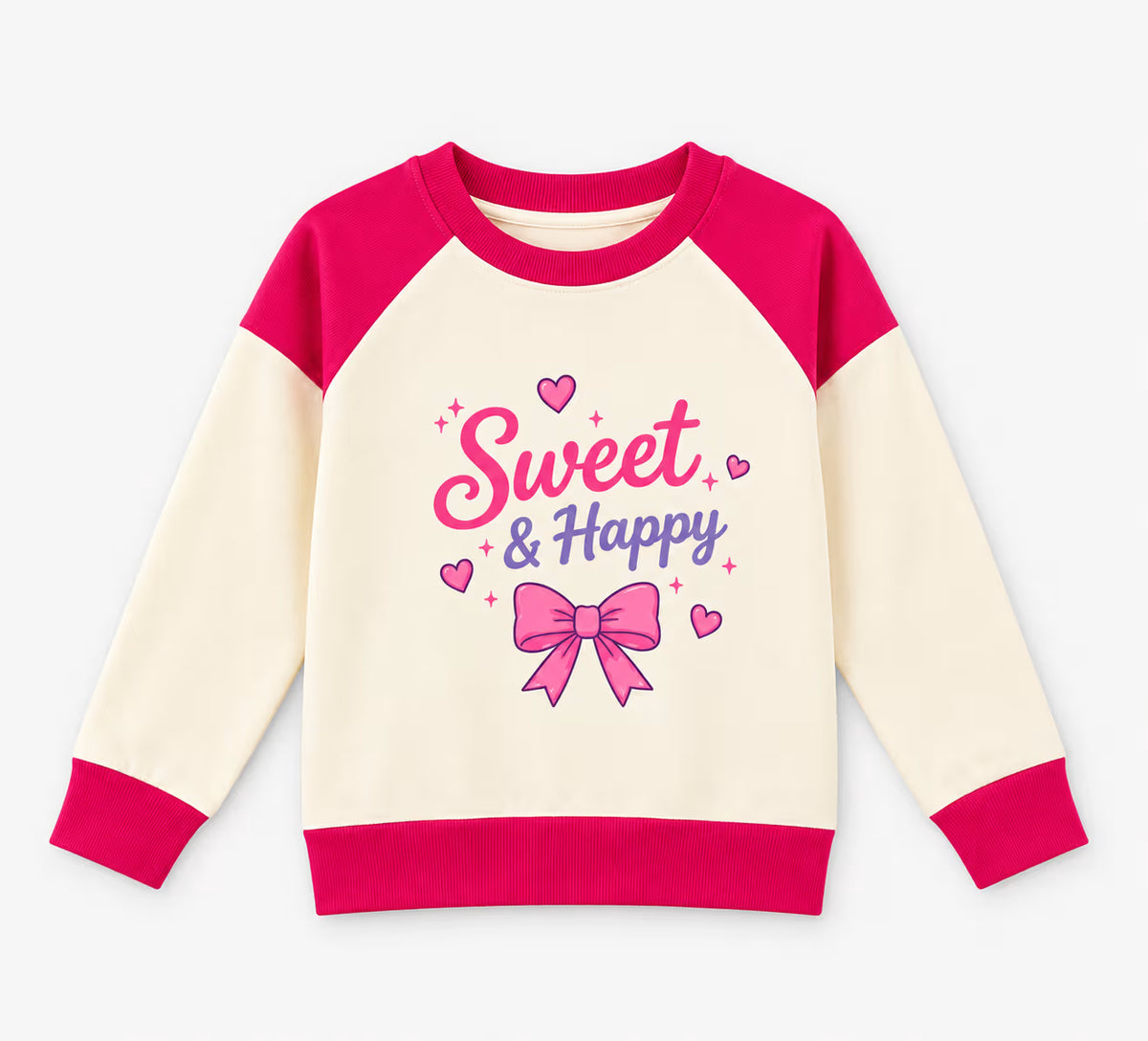 Sweet Happy Bow Print Raglan Full Sleeve T-Shirt💕