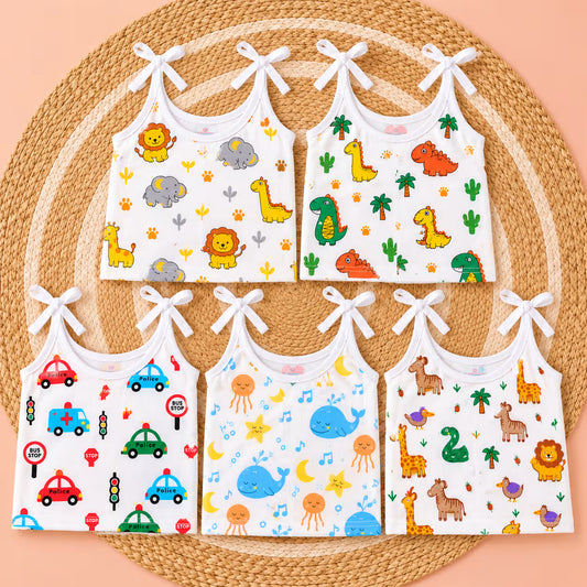👶 Newborn Tie-Shoulder Printed Muslin Baby Jabla Tops – Pack of 5