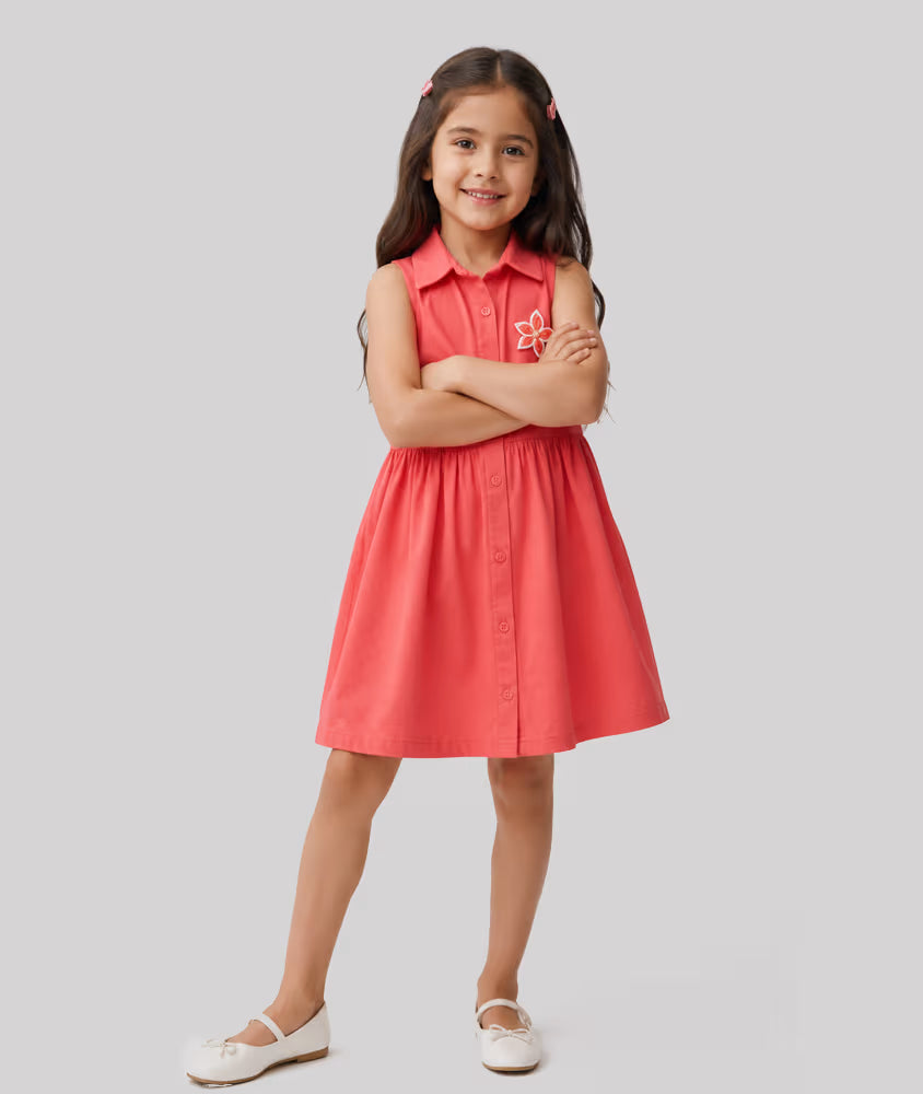 Coral Blossom Collared Dress