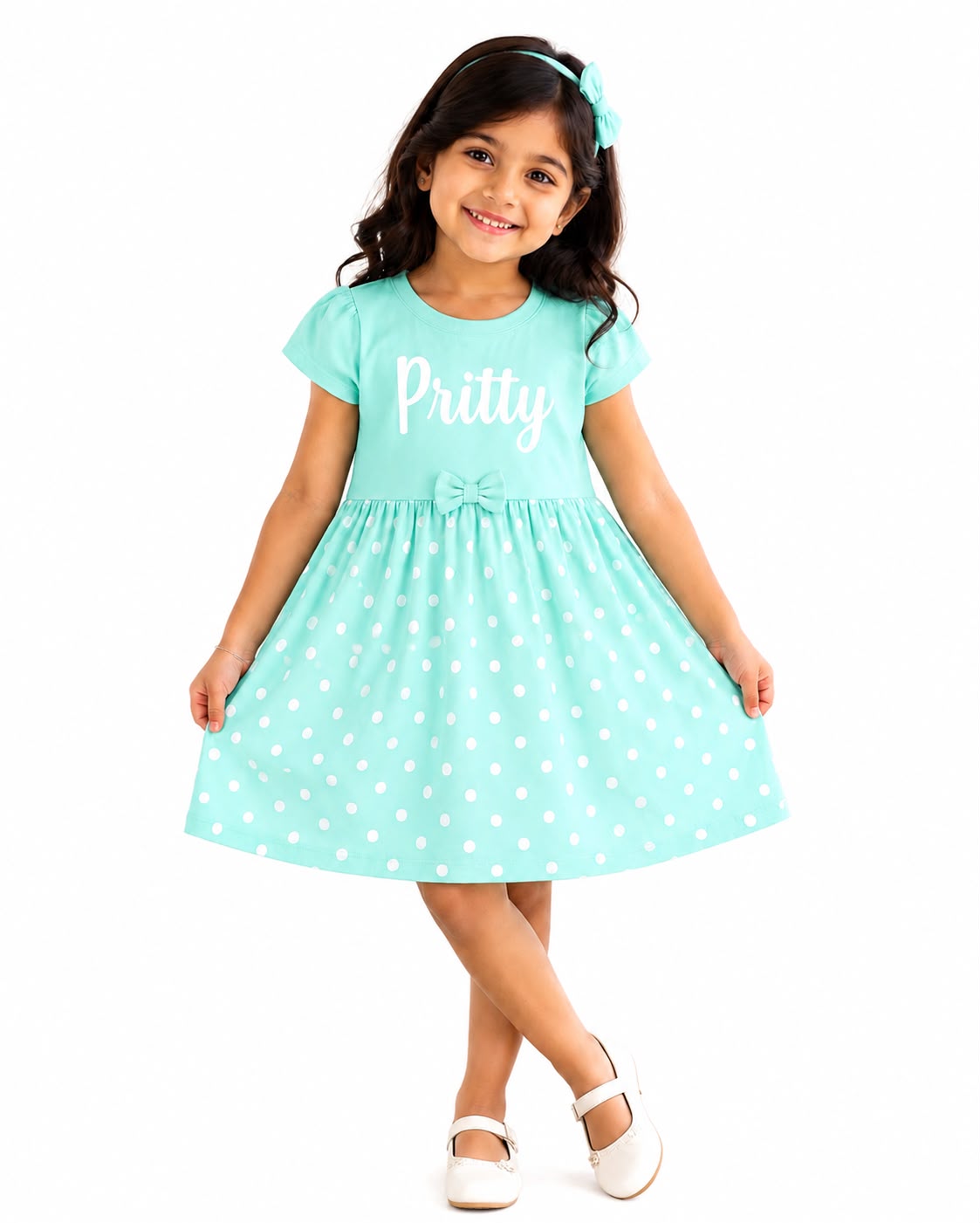 Pretty Teal Polka Bow Dress