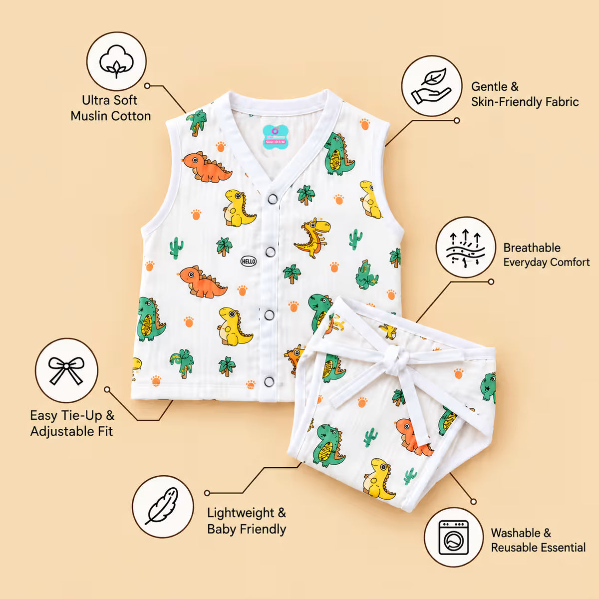 👶 Printed Muslin Jabla with Nappy Set Combo – Pack of 5