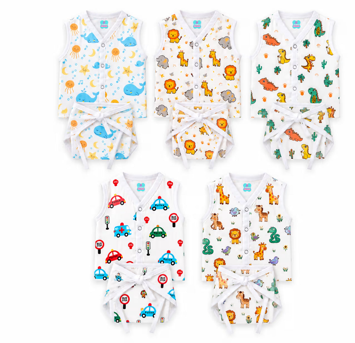 👶 Printed Muslin Jabla with Nappy Set Combo – Pack of 5