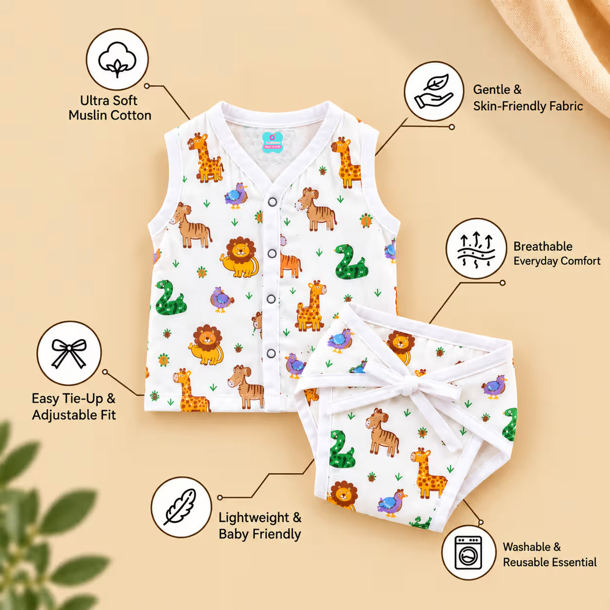 👶 Printed Muslin Jabla with Nappy Set Combo – Pack of 5