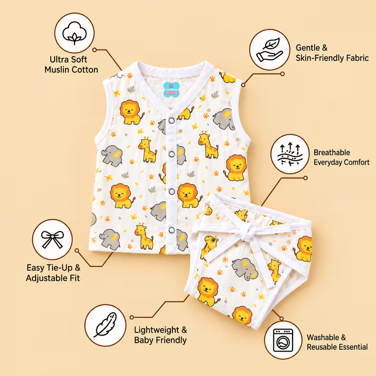 👶 Printed Muslin Jabla with Nappy Set Combo – Pack of 5