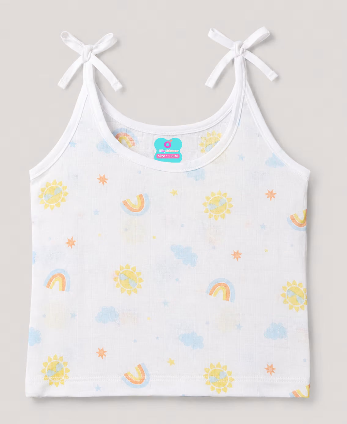 🌈☀️ Newborn Printed Muslin Tie-Shoulder Baby Vest Jabla