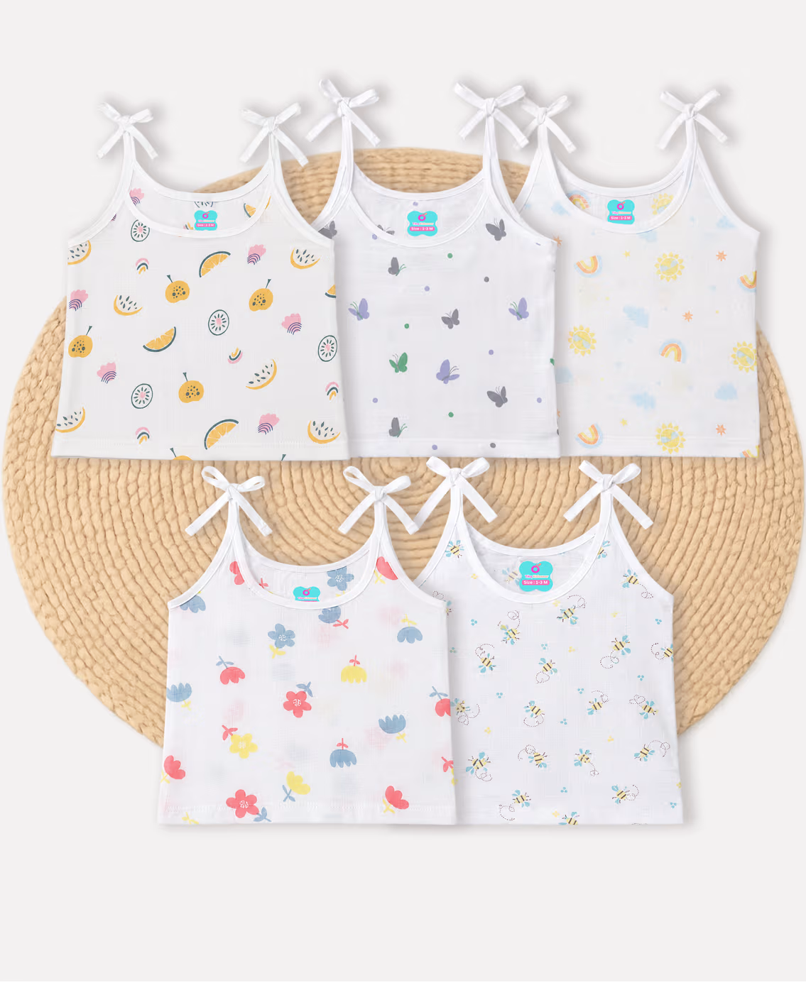 Baby Girls Muslin Sleeveless Tie-Shoulder Camisole Vest Set | Soft Breathable Cotton Muslin | Pack of 5